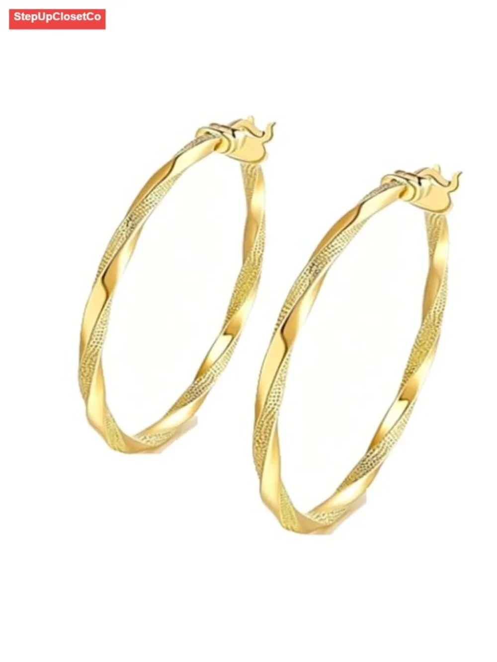 14K Gold Plated Twisted Hoop Earrings Lightweight Rope Design 30mm 45mm